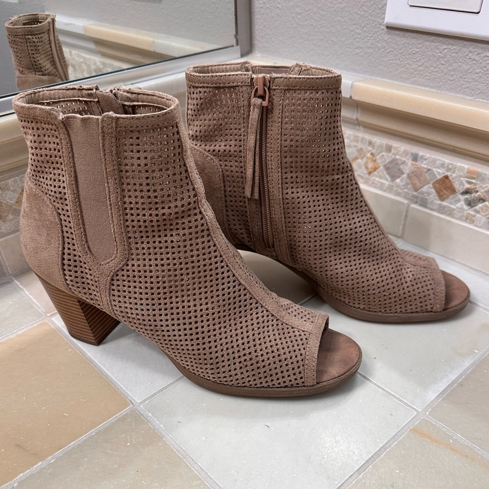 Brown peep toe booties